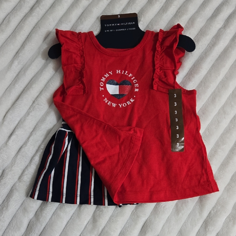 Tommy Hilfiger Red Ruffle Top with Striped Skirt